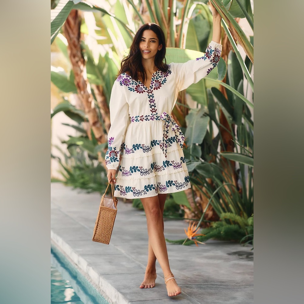 🔥🔥🔥NEW Anthropologie Roller Rabbit Belted Balloon Sleeves Naema Dress - Picture 1 of 13